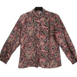 Pendleton Top Womens Size 12 Long Sleeve Paisley Collar Shoulder Pads Vintage